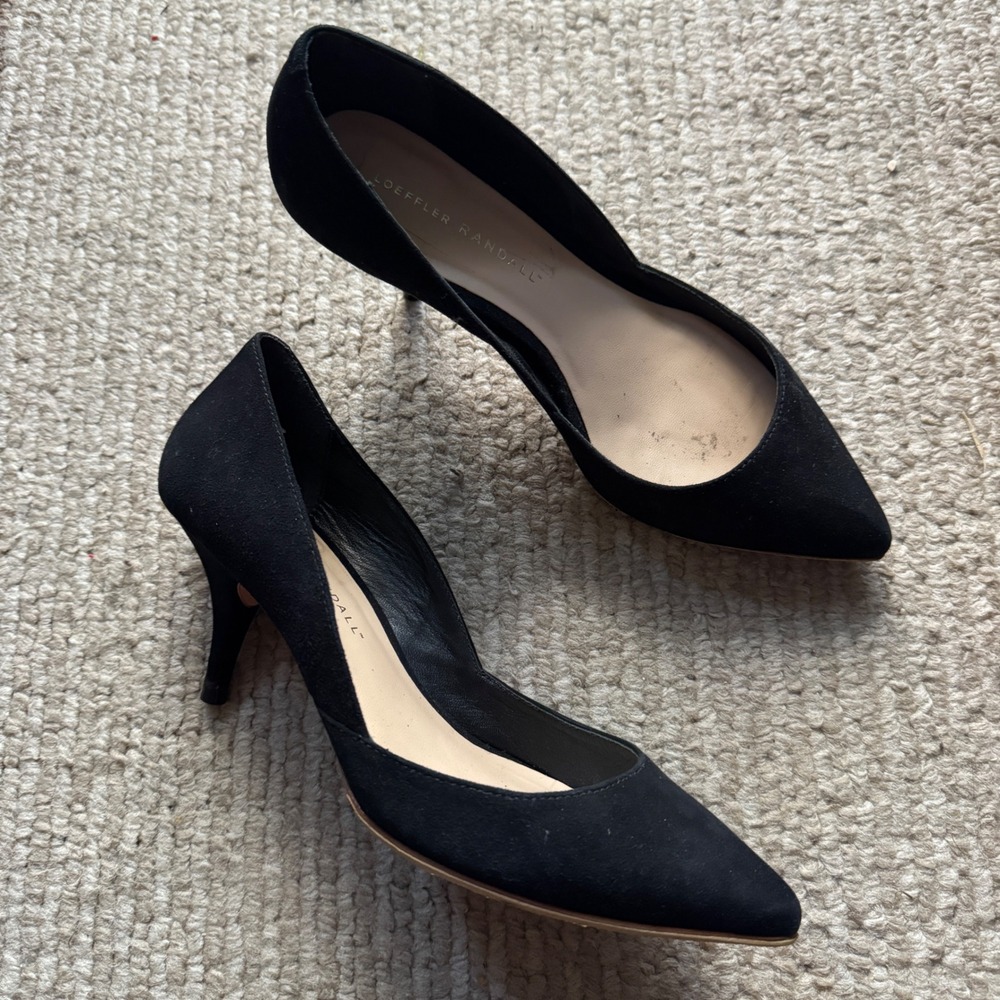 Loeffler Randall Pumps 6.5 Black Suede D'Orsay Pointed Toe Kitten Heel Vibram